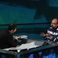 Foto Nicoloro G. 03/03/2012 Milano Trasmissione televisiva su Rai3 ” Che tempo che fa ” condotta da Fabio Fazio. nella foto Fabio Fazio – Carlo Luiz Zafon