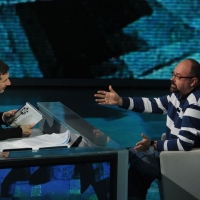 Foto Nicoloro G. 03/03/2012 Milano Trasmissione televisiva su Rai3 ” Che tempo che fa ” condotta da Fabio Fazio. nella foto Fabio Fazio – Carlo Luiz Zafon