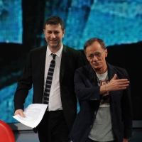 Foto Nicoloro G. 03/03/2012 Milano Trasmissione televisiva su Rai3 ” Che tempo che fa ” condotta da Fabio Fazio. nella foto Fabio Fazio – Roberto Vecchioni