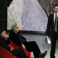 Foto Nicoloro G. 03/03/2012 Milano Trasmissione televisiva su Rai3 ” Che tempo che fa ” condotta da Fabio Fazio. nella foto Vittorio Taviani – Paolo Taviani – Fabio Fazio