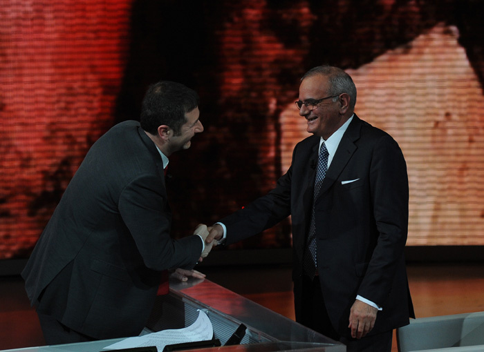 Foto Nicoloro G. 04/03/2012 Milano Trasmissione televisiva su Rai3 ” Che tempo che fa ” condotta da Fabio Fazio. nella foto Fabio Fazio – Attilio Befera