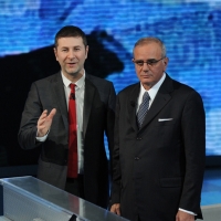 Foto Nicoloro G. 04/03/2012 Milano Trasmissione televisiva su Rai3 ” Che tempo che fa ” condotta da Fabio Fazio. nella foto Fabio Fazio – Attilio Befera