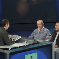 Foto Nicoloro G. 10/12/2011 Milano Trasmissione televisiva su Rai3 " Che tempo che fa " condotta da Fabio Fazio. nella foto Fabio Fazio – Flavio Caroli – Giorgio Welter