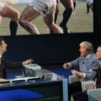 Foto Nicoloro G. 10/12/2011 Milano Trasmissione televisiva su Rai3 " Che tempo che fa " condotta da Fabio Fazio. nella foto Fabio Fazio – Flavio Caroli – Giorgio Welter