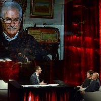 Foto Nicoloro G. 01/02/2014 Milano Trasmissione televisiva su Rai3 " Che tempo che fa ". nella foto Fabio Fazio con i segretari generali Susanna Camusso, Cgil, e Luigi Angeletti, Uil e in diretta video Raffaele Bonanni, Cisl.