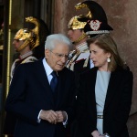 10/04/2025   Ravenna   Visita ufficiale dei Reali Inglesi. nella foto il Presidente Sergio Mattarella con la figlia Laura.