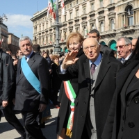 Foto Nicoloro G. 20/03/2011 Milano Visita del Capo dello Stato a Milano per partecipare alla celebrazione di Carlo Cattaneo e visitare il Museo del Palazzo reale. nella foto Guido Podestà – Letizia Moratti – Giorgio Napolitano
