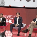 Foto Nicoloro G.   16/03/2023   Rimini   Seconda giornata del XIX Congresso Nazionale CGIL dal titolo \' Il lavoro crea il futuro \'.   nella foto da sinistra Nicola Fratoianni, Giuseppe Conte e Carlo Calenda.
