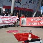 Foto Nicoloro G.   17/03/2023   Rimini   Terza giornata del XIX Congresso Nazionale CGIL dal titolo ' Il lavoro crea il futuro '.   nella foto manifestanti contro la presidente del Consiglio.