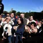 Foto Nicoloro G.   17/03/2023   Rimini   Terza giornata del XIX Congresso Nazionale CGIL dal titolo ' Il lavoro crea il futuro '.   nella foto manifestanti accolgono l' arrivo della presidente al canto di ' Bella ciao '.