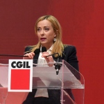 Foto Nicoloro G.   17/03/2023   Rimini   Terza giornata del XIX Congresso Nazionale CGIL dal titolo ' Il lavoro crea il futuro '.   nella foto il presidente Giorgia Meloni durante il suo intervento.