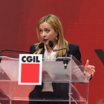 Foto Nicoloro G.   17/03/2023   Rimini   Terza giornata del XIX Congresso Nazionale CGIL dal titolo ' Il lavoro crea il futuro '.   nella foto il presidente Giorgia Meloni durante il suo intervento.