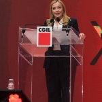 Foto Nicoloro G.   17/03/2023   Rimini   Terza giornata del XIX Congresso Nazionale CGIL dal titolo ' Il lavoro crea il futuro '.   nella foto il presidente Giorgia Meloni durante il suo intervento.