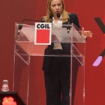 Foto Nicoloro G.   17/03/2023   Rimini   Terza giornata del XIX Congresso Nazionale CGIL dal titolo \' Il lavoro crea il futuro \'.   nella foto il presidente Giorgia Meloni durante il suo intervento.