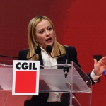 Foto Nicoloro G.   17/03/2023   Rimini   Terza giornata del XIX Congresso Nazionale CGIL dal titolo \' Il lavoro crea il futuro \'.   nella foto il presidente Giorgia Meloni durante il suo intervento.