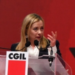 Foto Nicoloro G.   17/03/2023   Rimini   Terza giornata del XIX Congresso Nazionale CGIL dal titolo \' Il lavoro crea il futuro \'.   nella foto il presidente Giorgia Meloni durante il suo intervento.