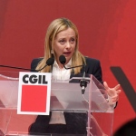 Foto Nicoloro G.   17/03/2023   Rimini   Terza giornata del XIX Congresso Nazionale CGIL dal titolo \' Il lavoro crea il futuro \'.   nella foto il presidente Giorgia Meloni durante il suo intervento.