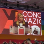 Foto Nicoloro G.   17/03/2023   Rimini   Terza giornata del XIX Congresso Nazionale CGIL dal titolo \' Il lavoro crea il futuro \'.   nella foto il presidente Giorgia Meloni durante il suo intervento.