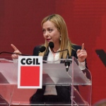 Foto Nicoloro G.   17/03/2023   Rimini   Terza giornata del XIX Congresso Nazionale CGIL dal titolo \' Il lavoro crea il futuro \'.   nella foto il presidente Giorgia Meloni durante il suo intervento.