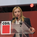 Foto Nicoloro G.   17/03/2023   Rimini   Terza giornata del XIX Congresso Nazionale CGIL dal titolo ' Il lavoro crea il futuro '.   nella foto il presidente Giorgia Meloni durante il suo intervento.