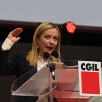 Foto Nicoloro G.   17/03/2023   Rimini   Terza giornata del XIX Congresso Nazionale CGIL dal titolo ' Il lavoro crea il futuro '.   nella foto il presidente Giorgia Meloni durante il suo intervento.
