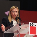 Foto Nicoloro G.   17/03/2023   Rimini   Terza giornata del XIX Congresso Nazionale CGIL dal titolo ' Il lavoro crea il futuro '.   nella foto il presidente Giorgia Meloni durante il suo intervento.