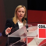 Foto Nicoloro G.   17/03/2023   Rimini   Terza giornata del XIX Congresso Nazionale CGIL dal titolo ' Il lavoro crea il futuro '.   nella foto il presidente Giorgia Meloni durante il suo intervento.