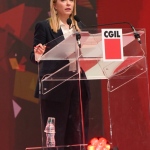 Foto Nicoloro G.   17/03/2023   Rimini   Terza giornata del XIX Congresso Nazionale CGIL dal titolo ' Il lavoro crea il futuro '.   nella foto il presidente Giorgia Meloni durante il suo intervento.