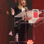 Foto Nicoloro G.   17/03/2023   Rimini   Terza giornata del XIX Congresso Nazionale CGIL dal titolo ' Il lavoro crea il futuro '.   nella foto il presidente Giorgia Meloni durante il suo intervento.