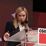 Foto Nicoloro G.   17/03/2023   Rimini   Terza giornata del XIX Congresso Nazionale CGIL dal titolo ' Il lavoro crea il futuro '.   nella foto il presidente Giorgia Meloni durante il suo intervento.