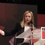 Foto Nicoloro G.   17/03/2023   Rimini   Terza giornata del XIX Congresso Nazionale CGIL dal titolo ' Il lavoro crea il futuro '.   nella foto il presidente Giorgia Meloni durante il suo intervento.