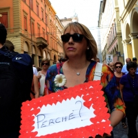 Foto Nicoloro G.  02/08/2014  Bologna    34esimo anniversario della strage alla stazione di Bologna. nella foto una partecipante al corteo.