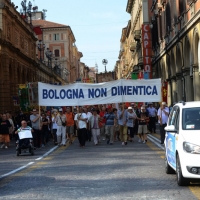 Foto Nicoloro G.  02/08/2014  Bologna    34esimo anniversario della strage alla stazione di Bologna. nella foto uno striscione lungo il corteo.