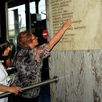 Foto Nicoloro G.  02/08/2014  Bologna    34esimo anniversario della strage alla stazione di Bologna. nella foto parenti davanti alla lapide con i nomi delle vittime.